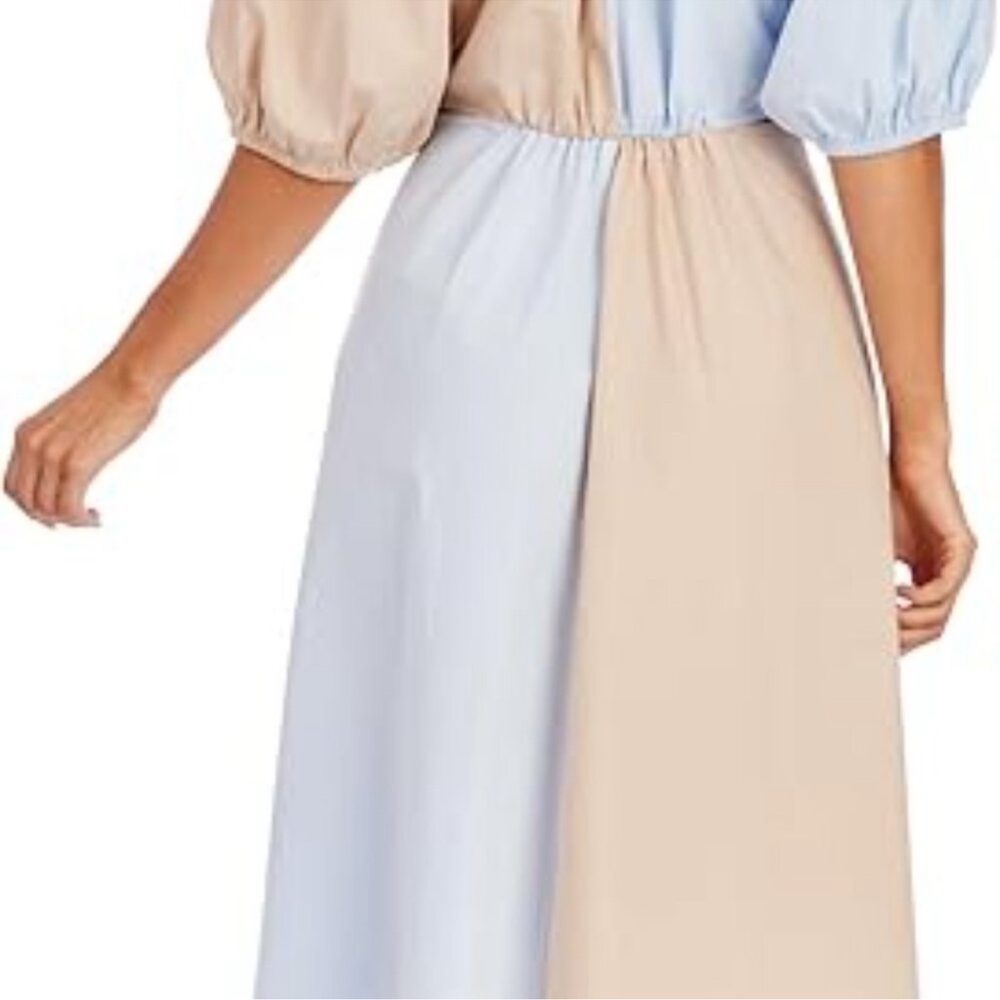 Mud Pie Hutton Two-Tone Cut Out Midi Dress in Blue and Tan Sz L NWT - Picture 4 of 12